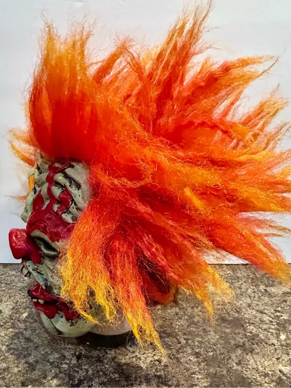 Scary Clown Head Mask with Bright Orange Hair